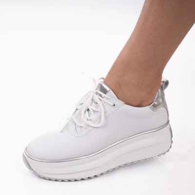 Pantofi Sport Piele Naturala Liege White