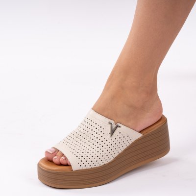 Papuci Piele Naturala Alira Beige