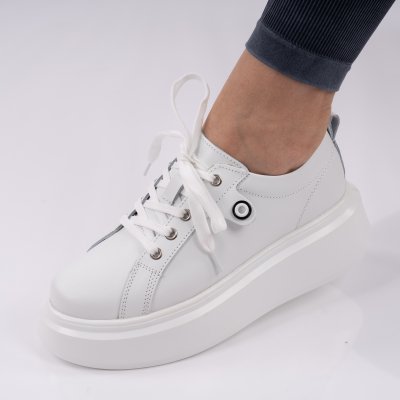 Pantofi Sport Piele Naturala Andra White