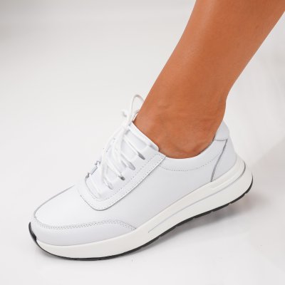 Pantofi Sport Piele Naturala Elvana White