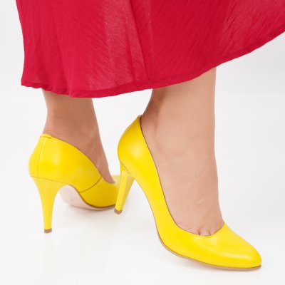 Pantofi Cu Toc Piele Naturala Nievre Yellow