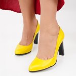 Pantofi Cu Toc Piele Naturala Noir Yellow