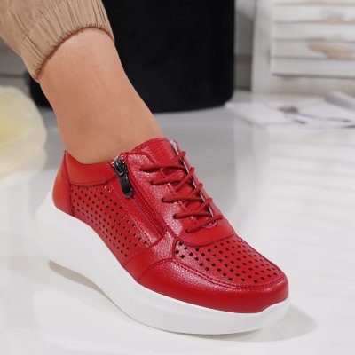 Pantofi Piele Naturala Noky Red 