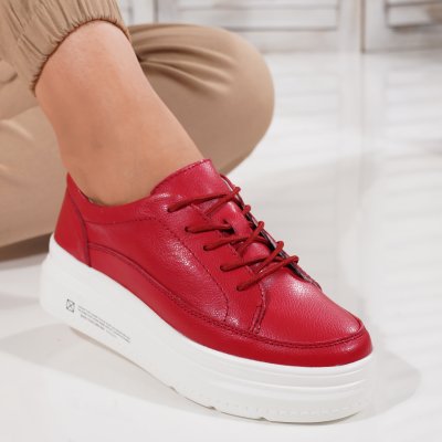 Pantofi Piele Naturala Pastel Red