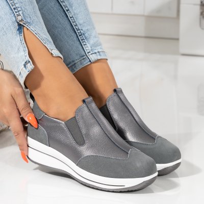 Pantofi Piele Naturala Reyna Grey
