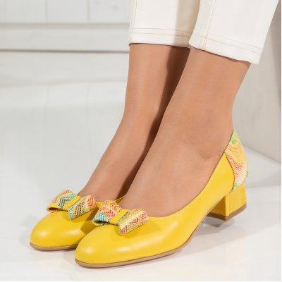 Pantofi Cu Toc Piele Naturala Merve Yellow